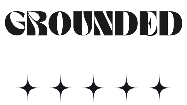 'GROUNDED' magazine UK Logo is displayed in a bold, stylized black font with five matching black stars shapes underneath, all on a plain white background.