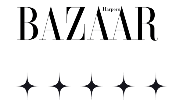 Harper's Bazaar logo in black serif lettering on a white background, with five star review marks below.