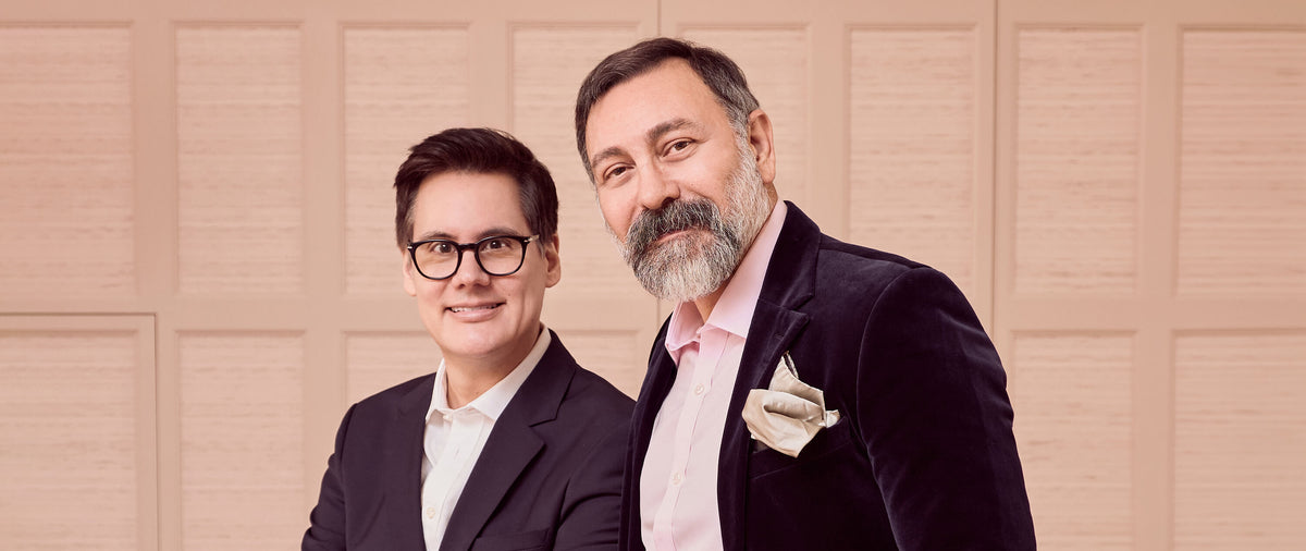 Mayfair Times portrait of Dr Raul Cetto and Dr Joseph Hkeik at Le Petit Saint Mayfair London, photographed against a soft blush-toned interior, with the Mayfair Times masthead in the upper left. 
