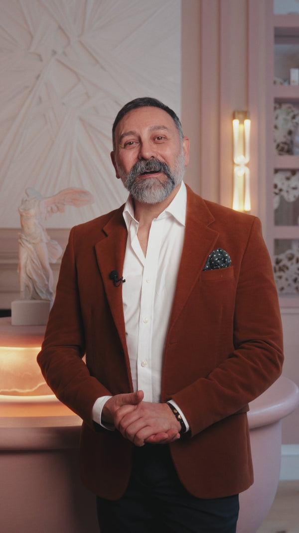 Doctor Joseph Hkeik at the reception area of his clinic, warmly welcoming everyone to Le Petit Saint. He speaks to the skin and wellness rituals offered at the clinic along with our Philosophy - to bring out your inner beauty and confidence. 